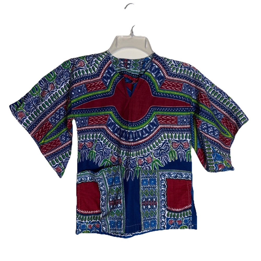 Vintage 1970's Dashiki Kids Shirt Handmade Size M/L - See Measurements